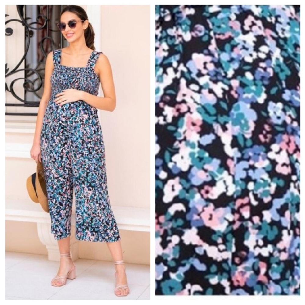 Seraphine Floral Maternity Jumpsuit in Navy, Teal & Pink